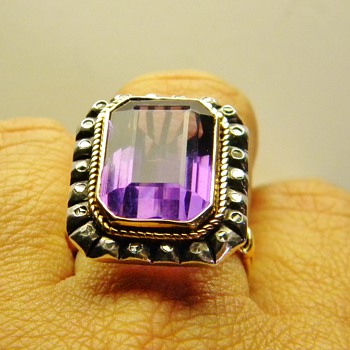 Vintage Antique Amethyst Rose Diamond Silver 18k 750 Ring French?