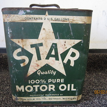 1930's-1940's Star Motor Oil Citrin-Kolb Co. Detroit MICH 2 Gallon Can