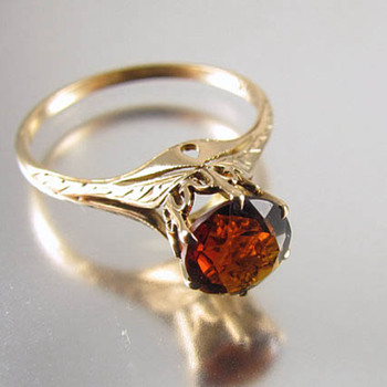 Signed WWW White Wile & Warner Edwardian 10k gold hessonite garnet ring - Fine Jewelry