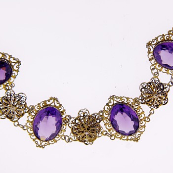 Antique Victorian Amethyst Paste Filigree Silver Bracelet  - Fine Jewelry