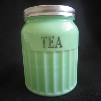 1930's Depression Era Ribbed Green McKee MCK Jadite Milk Glass Tea Storage Jar - Glassware