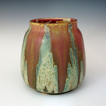 Colorful 1890s Jean Langlade Art Nouveau Flambe Glazed Stoneware Vase - Art Nouveau
