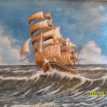 Embroidered Clipper Ship.  beautifully done!