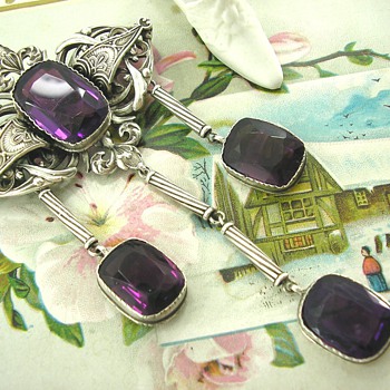 French Art Deco Amethyst Silver Brooch Unknown Maker?? - Fine Jewelry