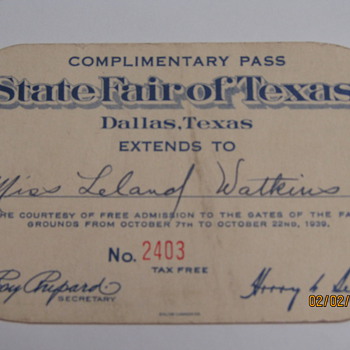 1939 Texas State Fair Ticket.. - Cards