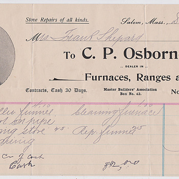C.P Osborne stove repair recites 1898