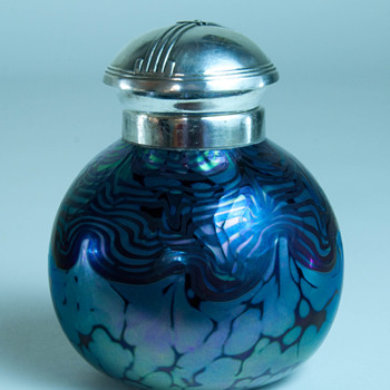 Bohemian Art Glass Inkwell with Silverplate Art Deco Lid - Art Glass
