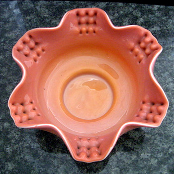 Mystery Cased Glass Brides Bowl in Pink Salmon Slag? - Art Glass