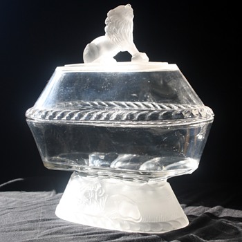 Frosted Lion Pattern Lidded Compote - Glassware