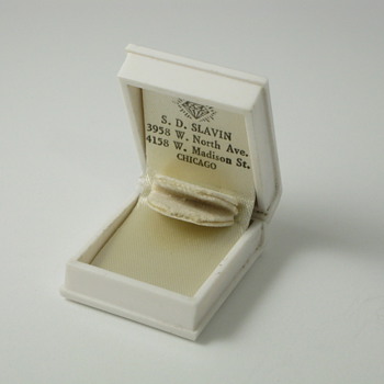 white book ring box with diamond logo and 2 store addresses - Fine Jewelry