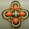  D'Orlan Faux Coral Swarovski Crystal Black Enamel Goldtone Pendant