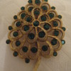 Vintage Brooch Gold Tone Green Stones