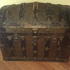 Antique trunk with name. Also name of lock company.