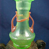 KRALIK VASELINE GLASS WITH ORANGE WRAPPED HANDLES