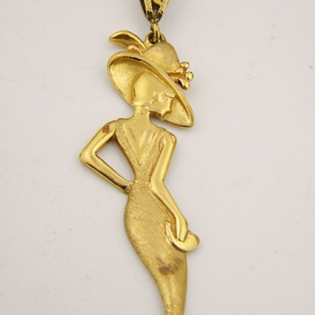Vintage Deco Style Lady In A Hat JJ? Jewelry Company 14k Pendant HELP - Fine Jewelry