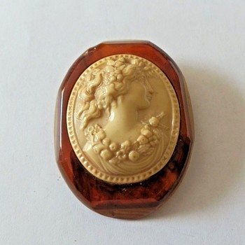 Large Bakelite and Possible Lucite or Celluloid Cameo - Costume Jewelry
