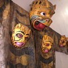 Oaxacan Jaguar Ceremony Costume, very old, Painted Canvas with Wooden Masks