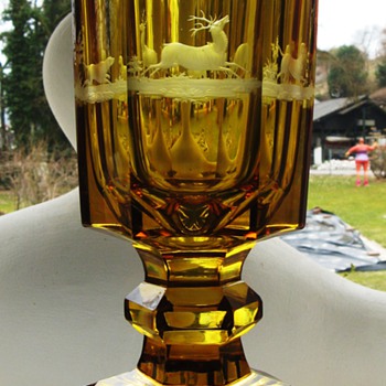 Bohemian Goblet with Deers and Dogs 19Cent