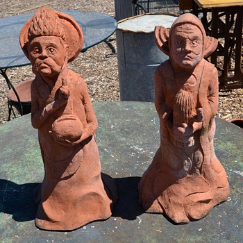 Bizarre Sculptures - Saint Figures Carrying a Toaster and a Cactus - Art Pottery