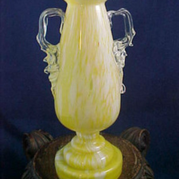 Antonin Ruckl & Sons Bohemian Yellow & White Variegated / Cottage Glass Trophy Vase - Common Misspelling: Ruckle - Art Glass