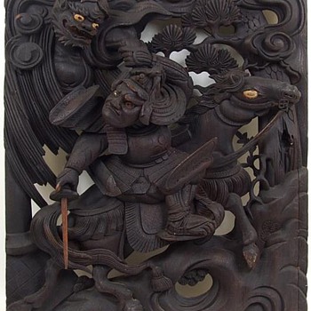 Large 18th c. Japanese Wood Carving of Watanabe no Tsuna