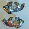 Vintage Art Neaveau Moonstone Gold Fish Sterling Earrings 
