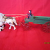 Original Early 1900's Kenton Made in USA Antique Cast Iron Horse Drawn Metal Carriage w/ Coachman