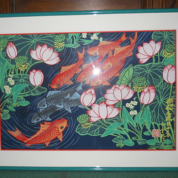 Koi fish print signed. - Asian