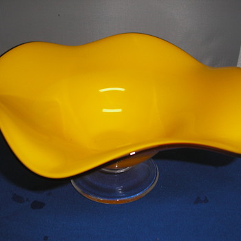 Yellow wave bowl from estate - Art Glass