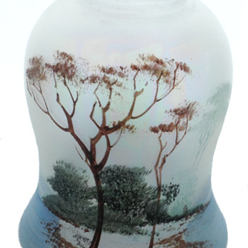 Examples of the handpainted shades with flashed marigold and opal irridescence I have always believed that they are Bohemian. - Art Glass