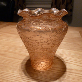 Loetz Iridescent Pink Chine Threaded Glass Vase - Art Glass