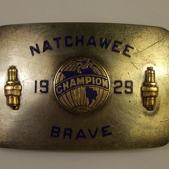 1929 14k & Sterling Silver Champion Spark Plugs Belt Buckle Was An Award for "Granddaddy"