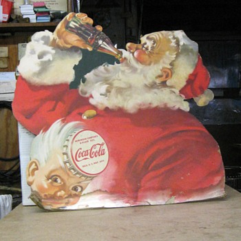 Old cardboard Coke / Santa sign - Coca-Cola