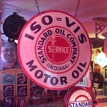 Standard Oil...ISO=VIS Motor Oil double sided porcelain 30" sign - Petroliana
