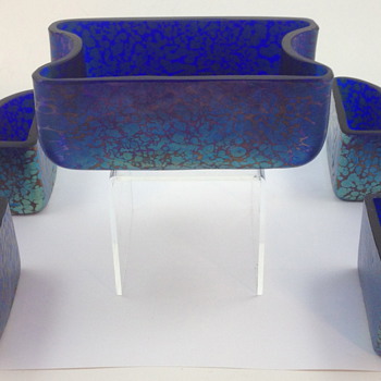 Loetz Cobalt Papillon Serving Set, PN 5779 and 5780, ca. 193os - Art Glass