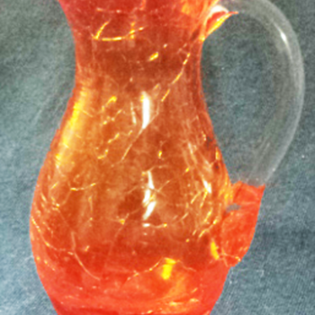Tangerine Crackle Glass Mini-Pitcher - Blenko? - Art Glass