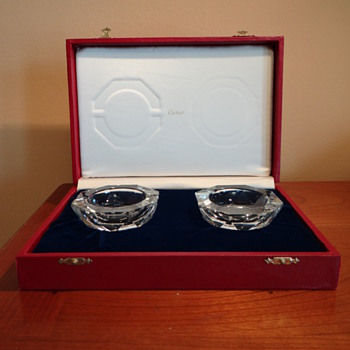 ESTATE CARTIER CRYSTAL ASHTRAYS W/ORIGINAL BOX SIGNED - Art Glass