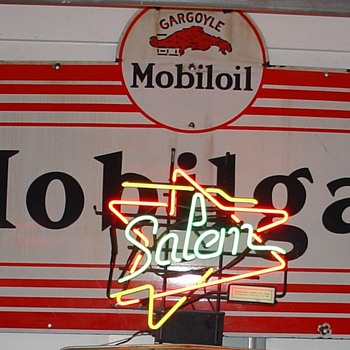 Gargoyle Mobiloil Mobilgas...Porcelain Sign...1929...Three Colors