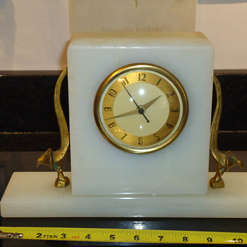 1928 - 1931 Whitehall - Hammond Art Deco White Marble Mantel Clock with Deco Birds of Paradise - Art Deco