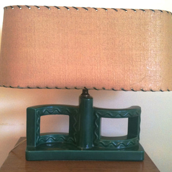 Vintage green pottery lamp -- western theme? - Lamps
