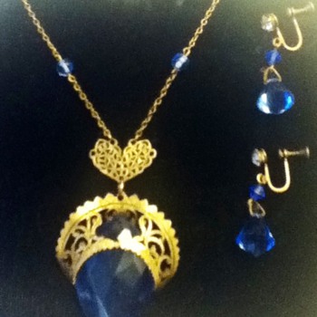 Blue and Gold Necklace and Earring Set