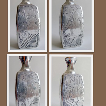 Bohemian or French glass perfume bottle, entirely covered w. sterling silver - Bottles