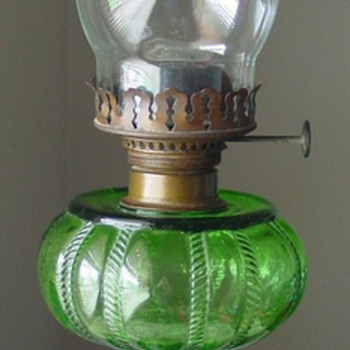 Green Glass Oil Lamp ~ Unidentified - Lamps