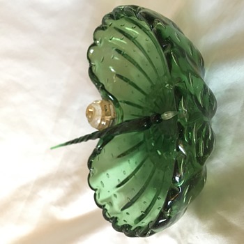 Vintage Murano Glass Control bubble bowl with scalloped edge and Gold bead, 2 Vintage Murano calligraphy pens - Art Glass