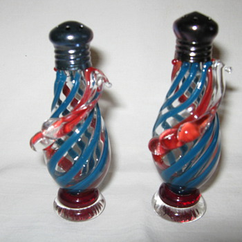 Bimini ? art glass salt and pepper shakers w/ sterling silver caps - Art Glass