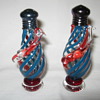 Bimini ? art glass salt and pepper shakers w/ sterling silver caps