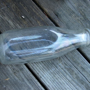Six 1QT Early Glass Dairy Milk Bottles in Primitive Wire Scroll Carrier - Bottles
