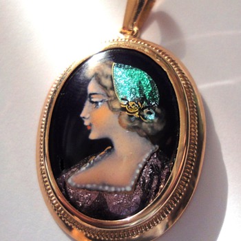 Limoges (France) enameled 14K gold set Pendant - Fine Jewelry