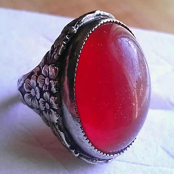 Antique or vintage? Art nouveau, carnelian glass?, sterling ring - Fine Jewelry