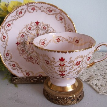 Tuscan fine bone china pink hand painted footed cup and saucer